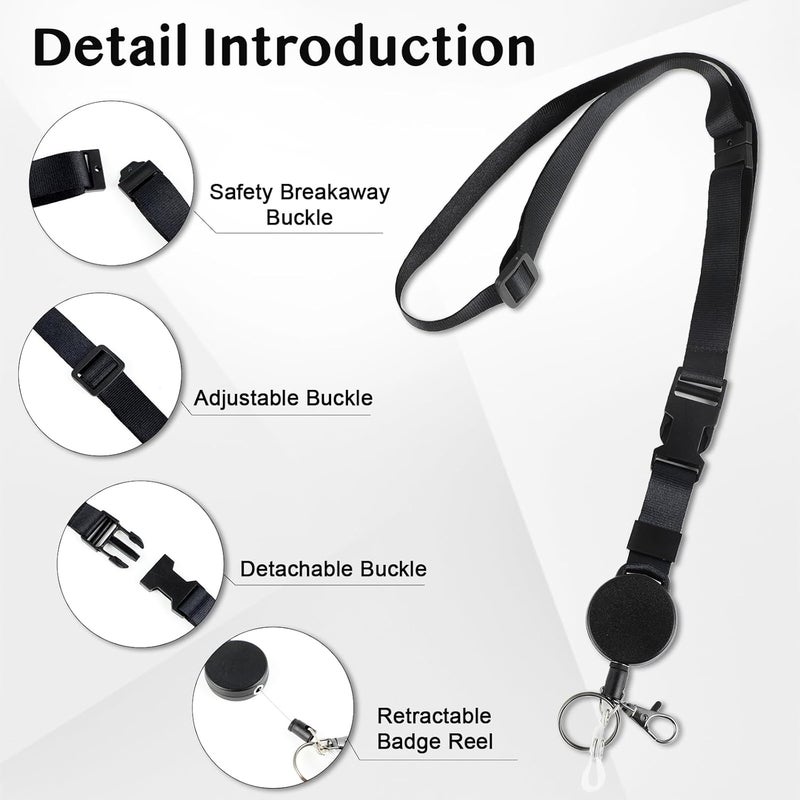 DELSWIN Badge Holder with Retractable Lanyard, PU Leather ID Badge Card Holder with 1 ID Window, 4 Card Slots, 1 Side Zipper Pocket, and Adjustable Neck Strap - Image 4
